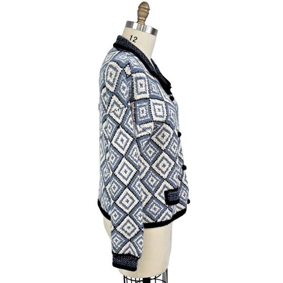 Hallet San Francisco alpaca wool blue button-down sweater M - Picture 2 of 5